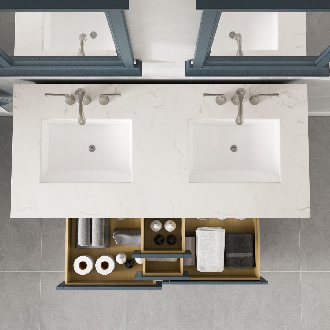 Britney 48 in. Ash Blue Double Sink Bath Vanity with Carrara Quartz Top and Undermount Porcelain Sinks - Bathroom Vanity by Eviva