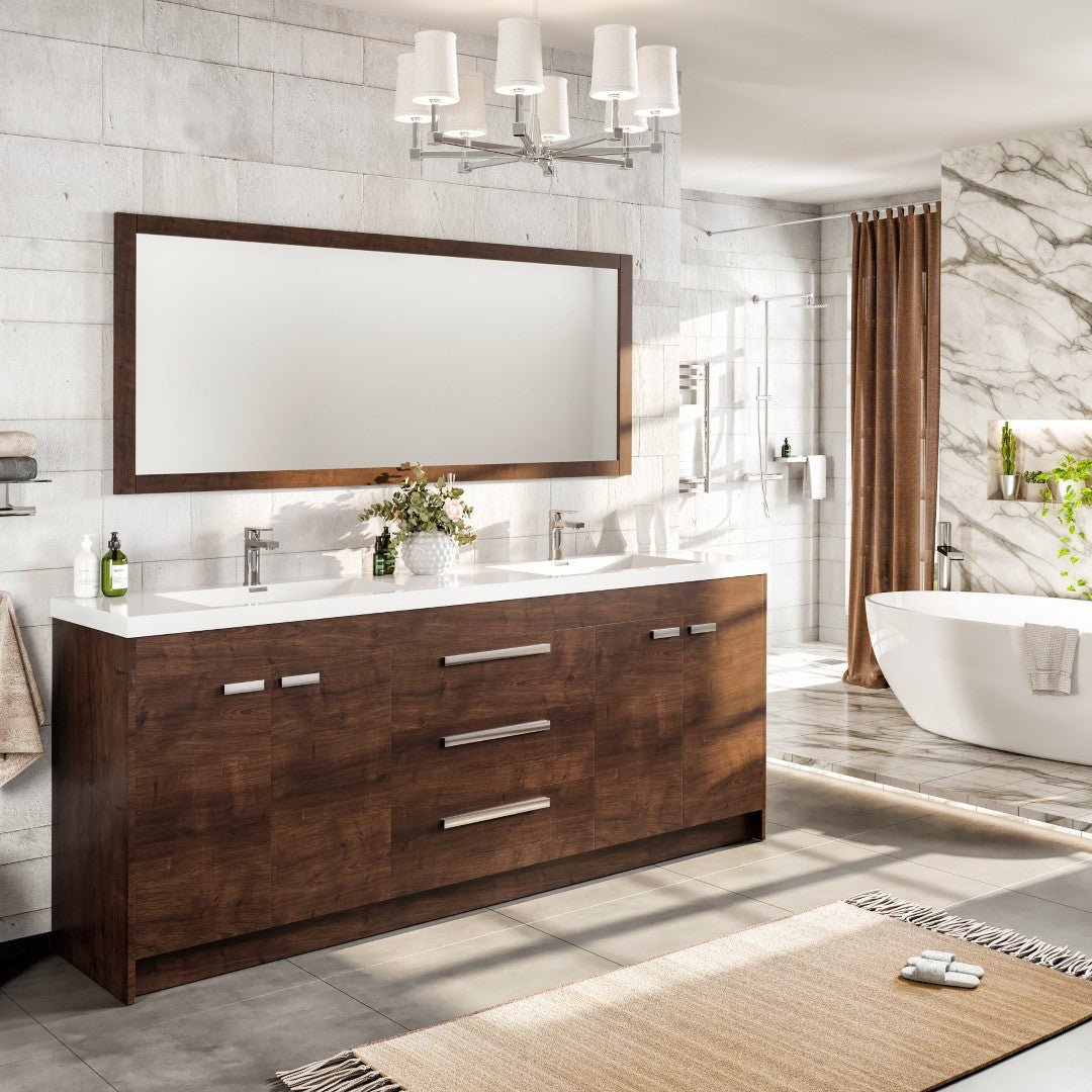 Lugano 84 in. Rosewood Double Sink Bath Vanity with Acrylic Top and Integrated Sinks - Bathroom Vanity by Eviva