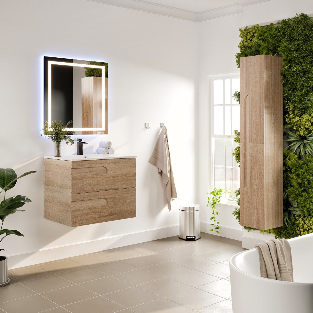 Joy 32 in. Maple Wall Mount Single Sink Bath Vanity with Porcelain Top and Integrated Sink - Bathroom Vanity by Eviva