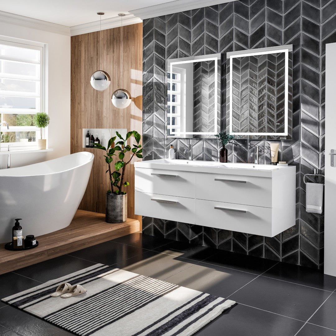 Surf 57 in. White Wall Mount Double Sink Bath Vanity with Acrylic Top and Integrated Sinks