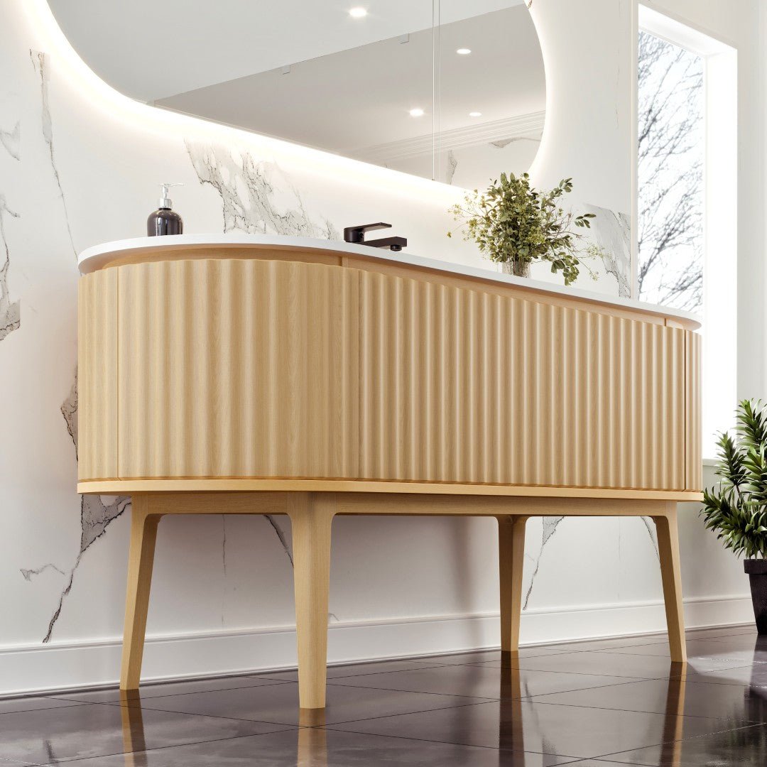 Haven 64 in. Natural Oak Freestanding Single Sink Bath Vanity with Solid Surface Top and Integrated Sink - Bathroom Vanity by Eviva