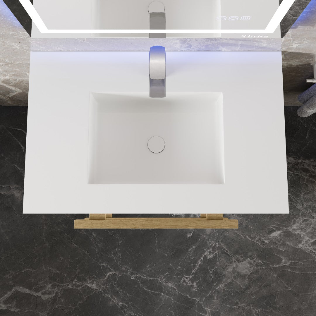 Element 32 in. White Wall Mount Single Sink Bath Vanity with Solid Surface Top and Integrated Sink