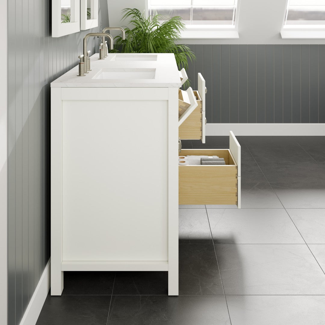 Artemis 72 in. White Double Sink Bath Vanity with Engineered Top and Undermount Porcelain Sinks