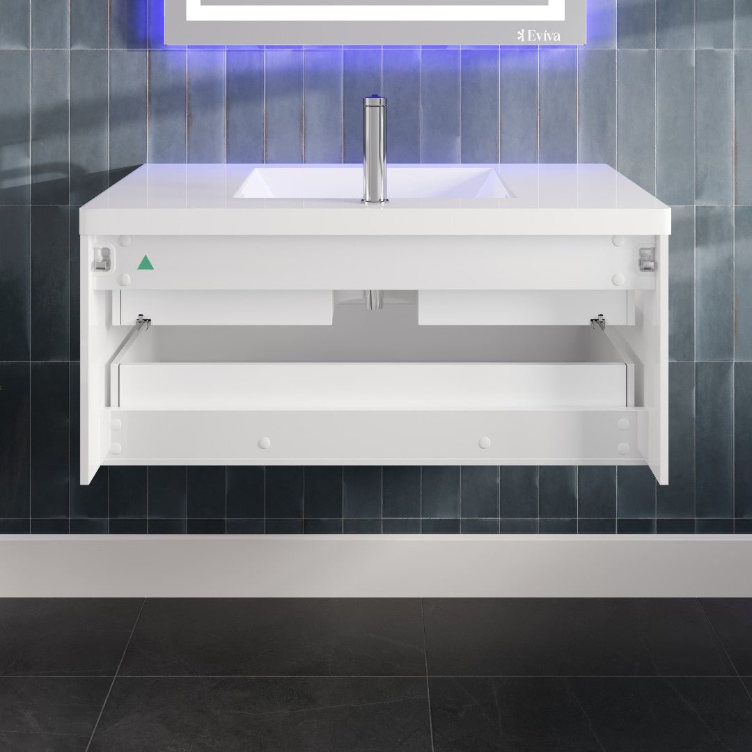 Surf 36 in. White Wall Mount Single Sink Bath Vanity with Acrylic Top and Integrated Sink - Bathroom Vanity by Eviva