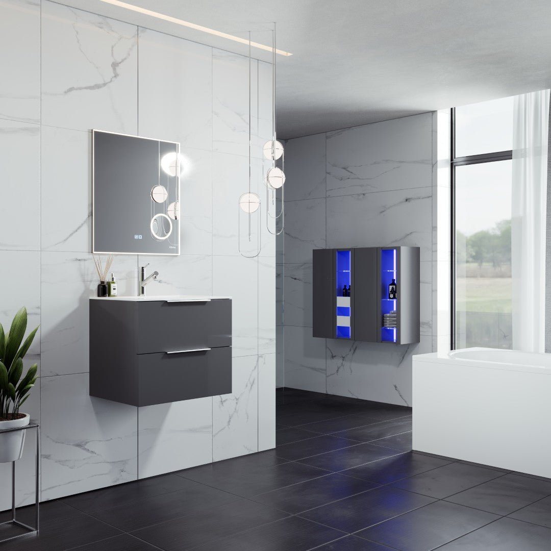 Galsaky 24 in. Gray Wall Mount Single Sink Bath Vanity with Porcelain Top and Integrated Sink - Bathroom Vanity by Eviva