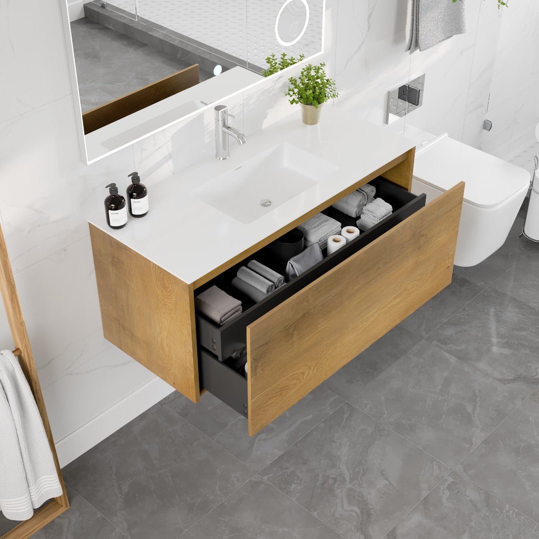 Madeira 48 in. Oak Wall Mount Single Sink Bath Vanity with Acrylic Top and Integrated Sink - Bathroom Vanity by Eviva