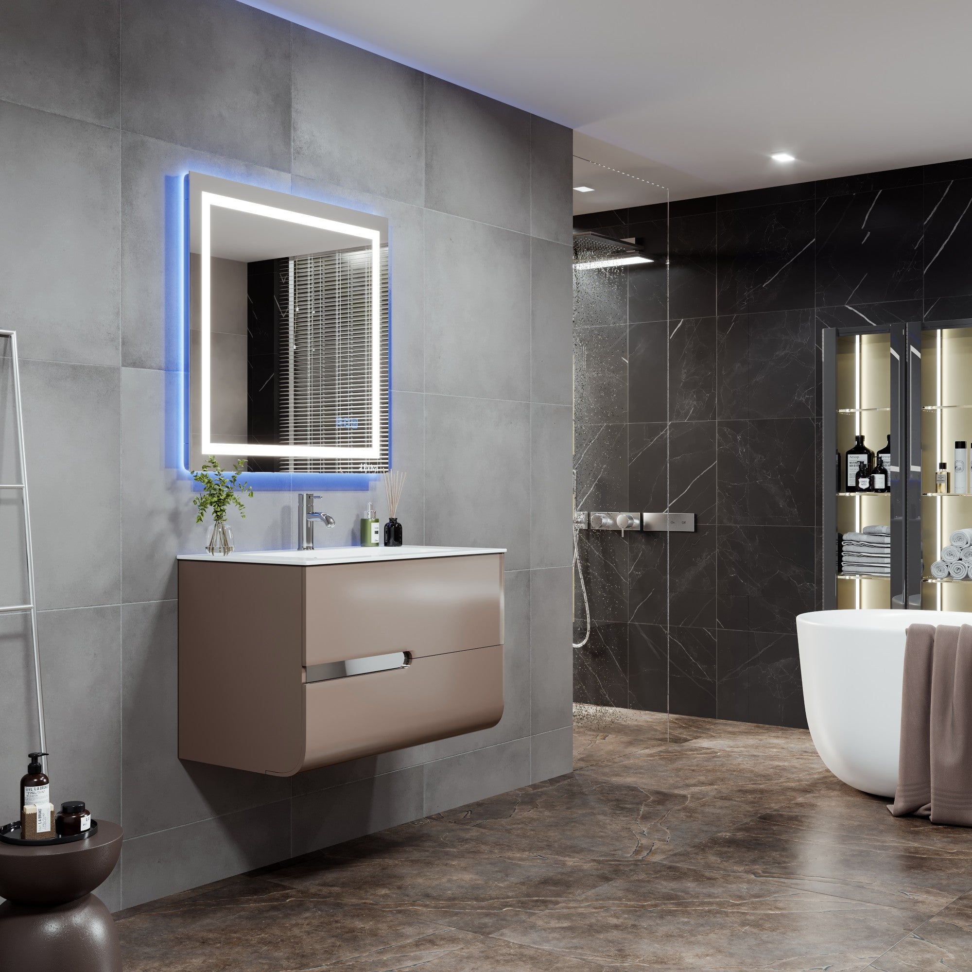 Ways 32 in. Mocha Wall Mount Single Sink Bath Vanity with Porcelain Top and Integrated Sink
