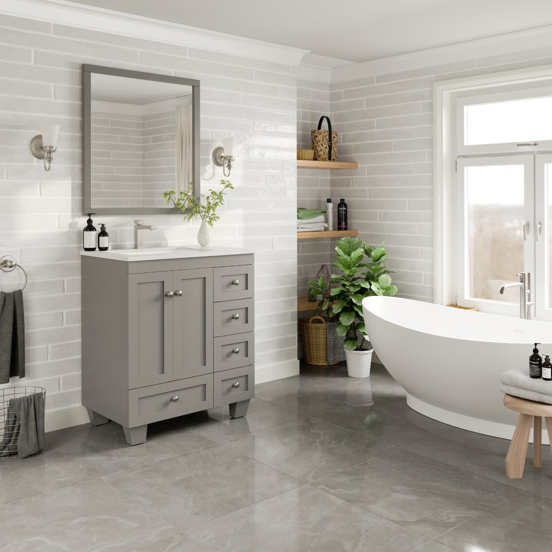 Happy 30 in. Gray Single Sink Bath Vanity with Carrara Quartz Top and Undermount Porcelain Sink