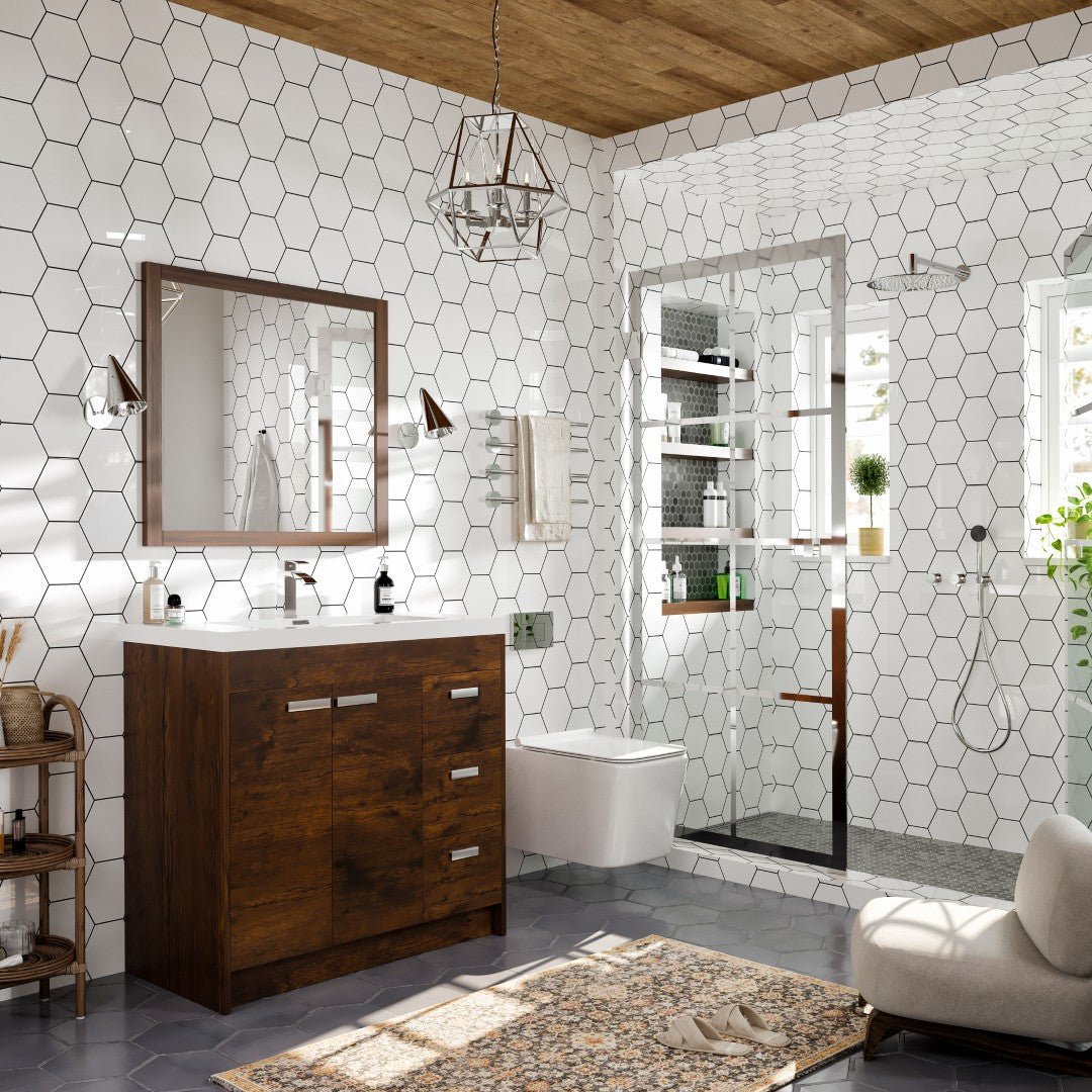 Lugano 36 in. Rosewood Single Sink Bath Vanity with Acrylic Top and Integrated Sink - Bathroom Vanity by Eviva
