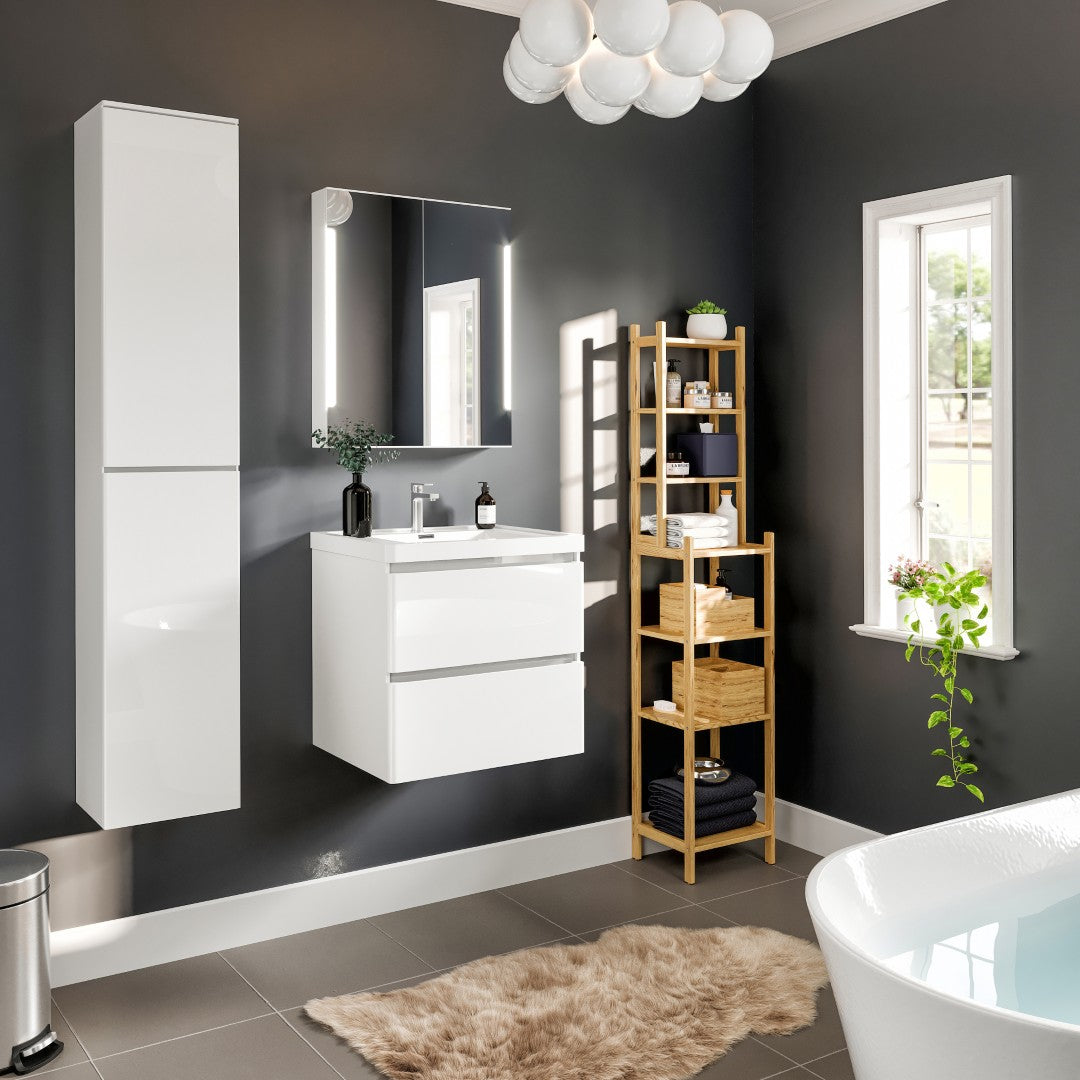 Glazzy 24 in. White Wall Mount Single Sink Bath Vanity with Acrylic Top and Integrated Sink