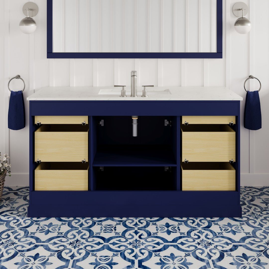 Epic 60 in. Blue Single Sink Bath Vanity with Carrara Quartz Top and Undermount Porcelain Sink - Bathroom Vanity by Eviva