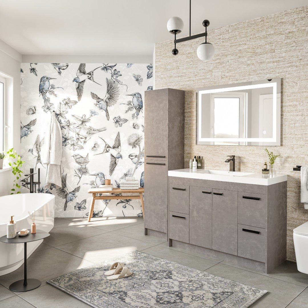 Lugano 48 in. Concrete Gray Single Sink Bath Vanity with Acrylic Top and Integrated Sink - Bathroom Vanity by Eviva