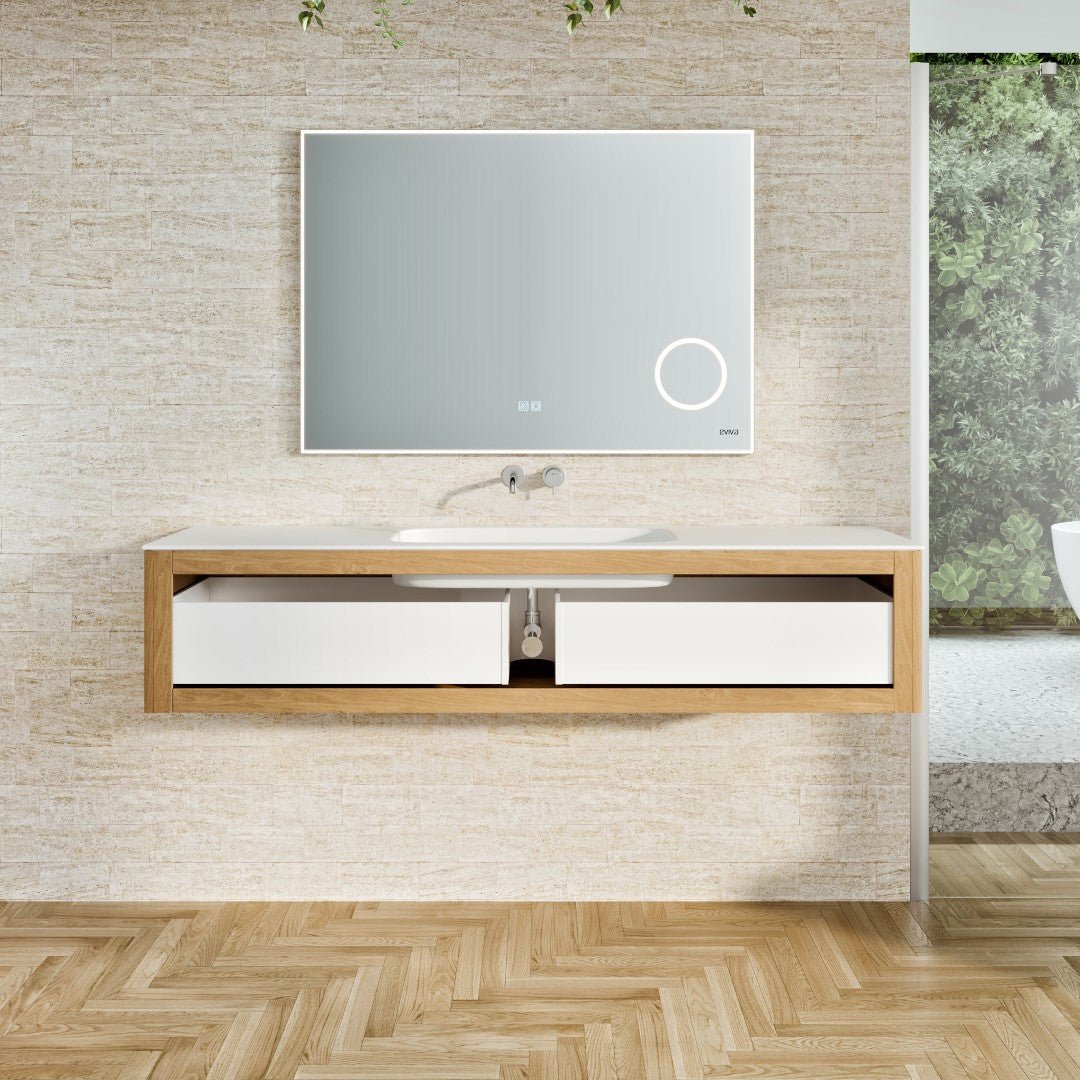 Oahu 55 in. Oak Wall Mount Single Sink Bath Vanity with Solid Surface Top and Integrated Sink - Bathroom Vanity by Eviva