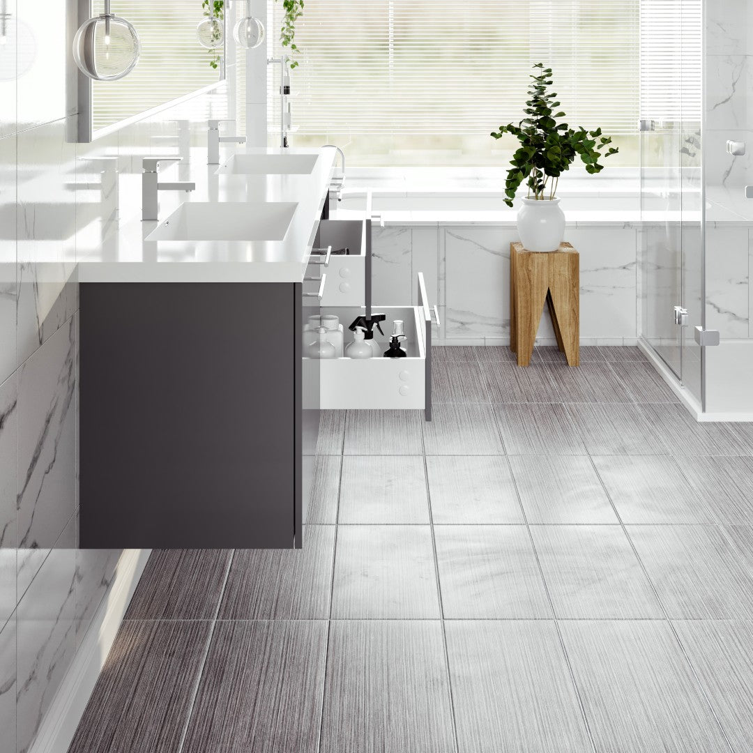 Lumina 84 in. Gray Wall Mount Double Sink Bath Vanity with Acrylic Top and Integrated Sinks