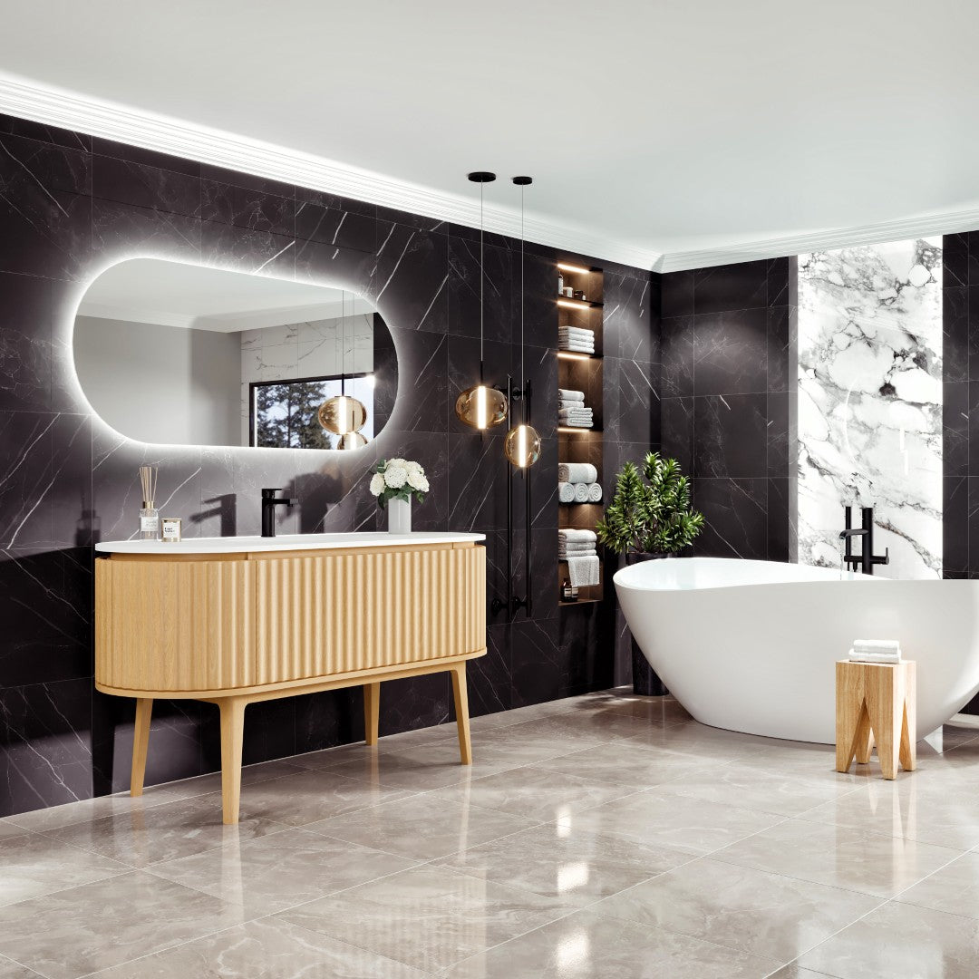 Haven 55 in. Natural Oak Single Sink Bath Vanity with Solid Surface Top and Integrated Sink