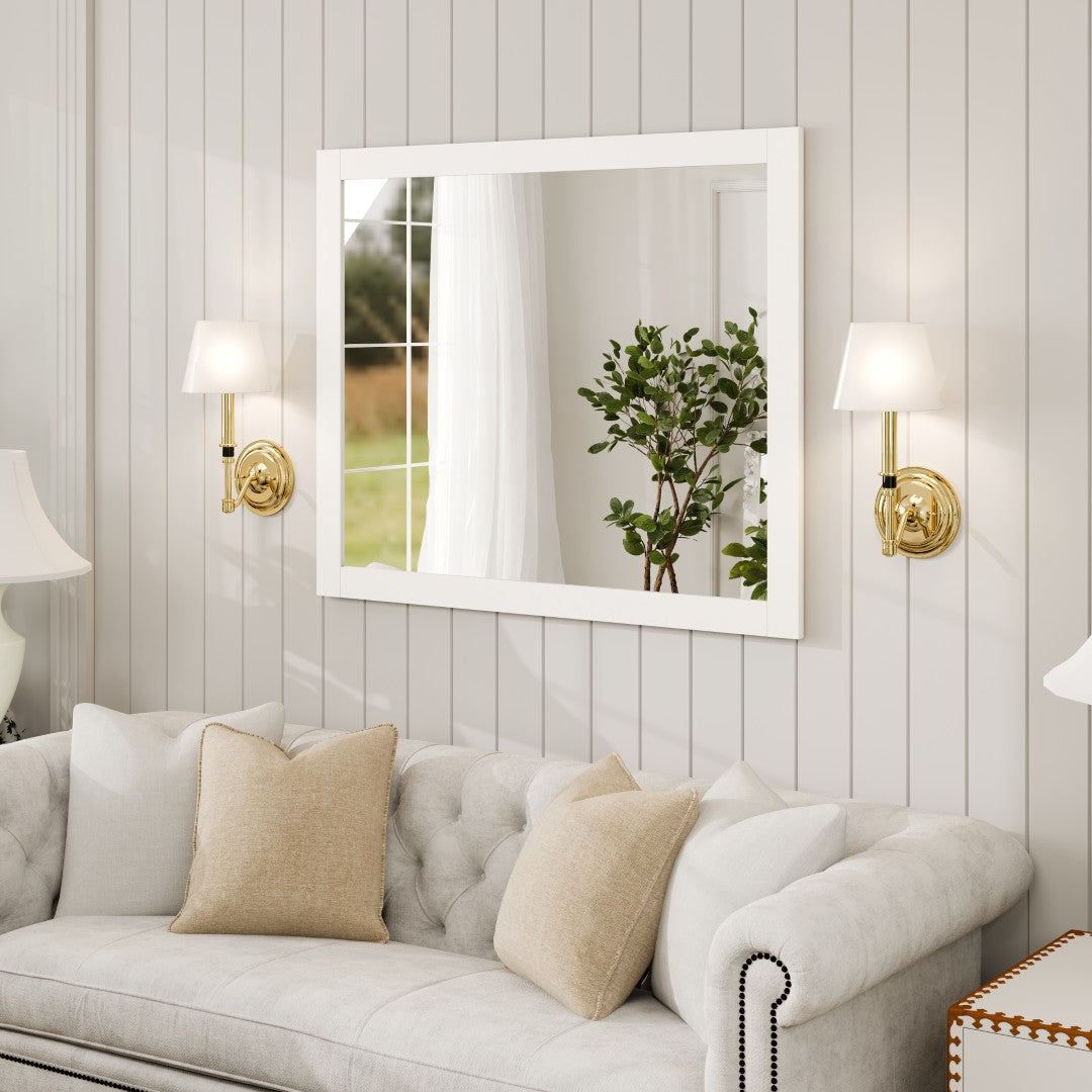 Eviva New York 36" x 30" Rectangular White Wooden Framed Mirror