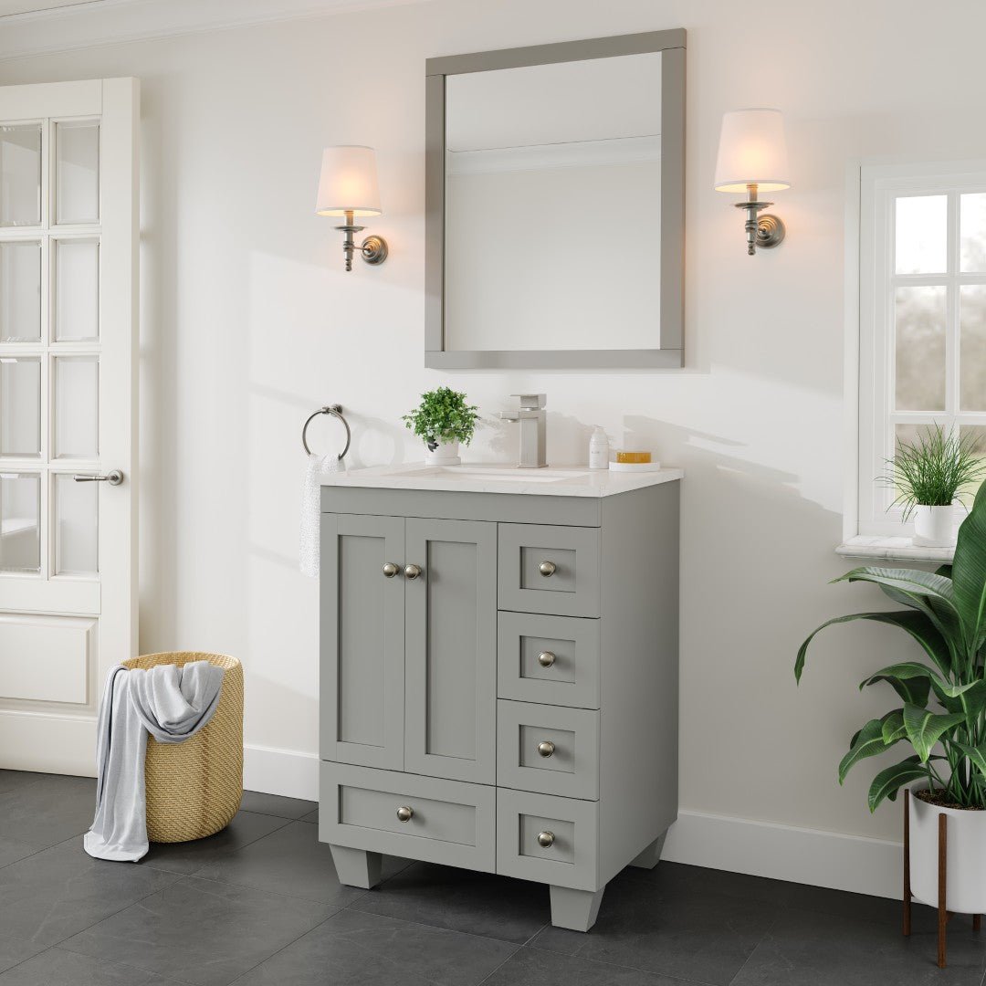 Acclaim 24 in. Gray Single Sink Bath Vanity with Carrara Quartz Top and Undermount Porcelain Sink - Bathroom Vanity by Eviva
