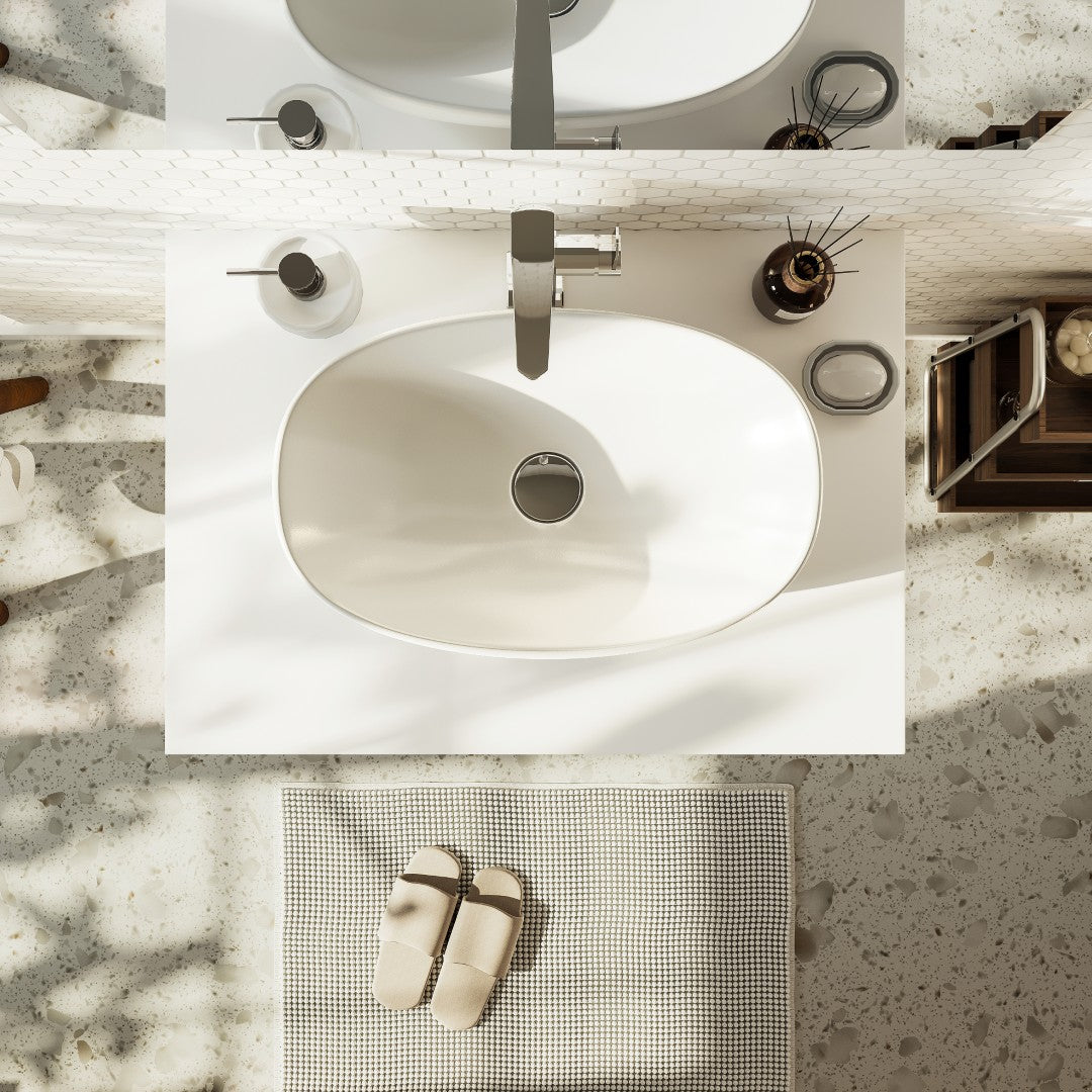 Santa Monica 30 in. Rosewood Wall Mount Single Sink Bath Vanity with Acrylic Top and Vessel Solid Surface Sink