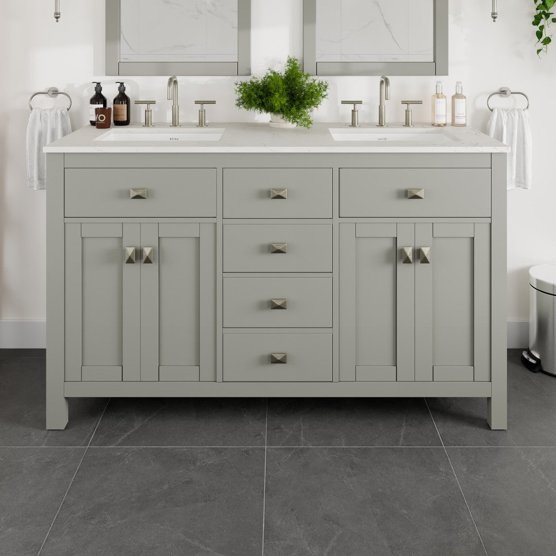 Artemis 60 in. Gray Double Sink Bath Vanity with Engineered Top and Undermount Porcelain Sinks