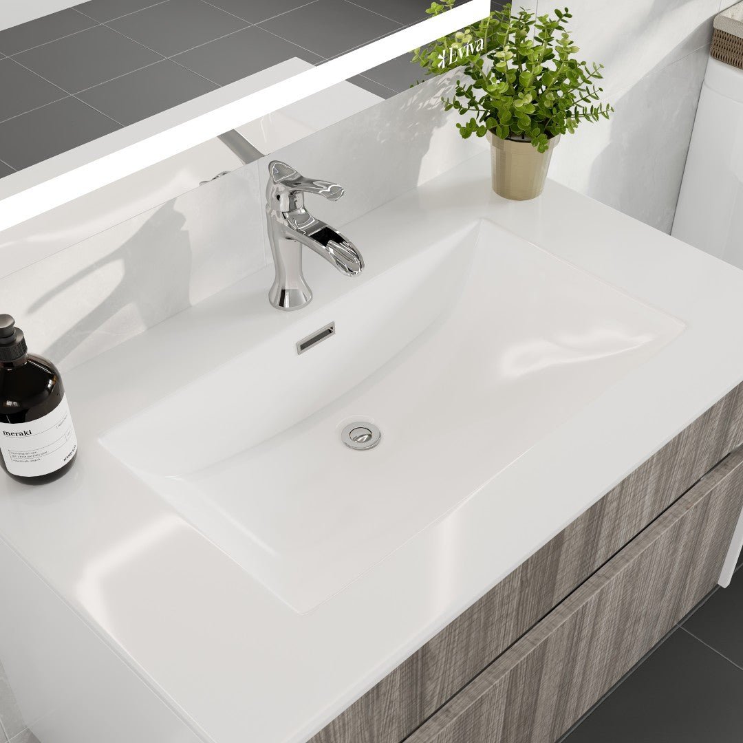 Ashy 32 in. Ash Wall Mount Single Sink Bath Vanity with Acrylic Top and Integrated Sink - Bathroom Vanity by Eviva