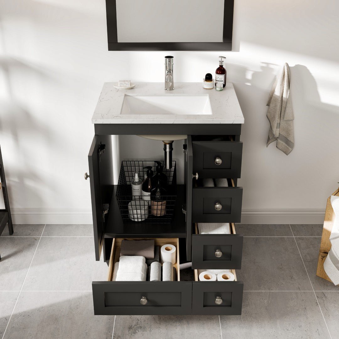 Happy 24 in. Espresso Single Sink Bath Vanity with Carrara Quartz Top and Undermount Porcelain Sink - Bathroom Vanity by Eviva