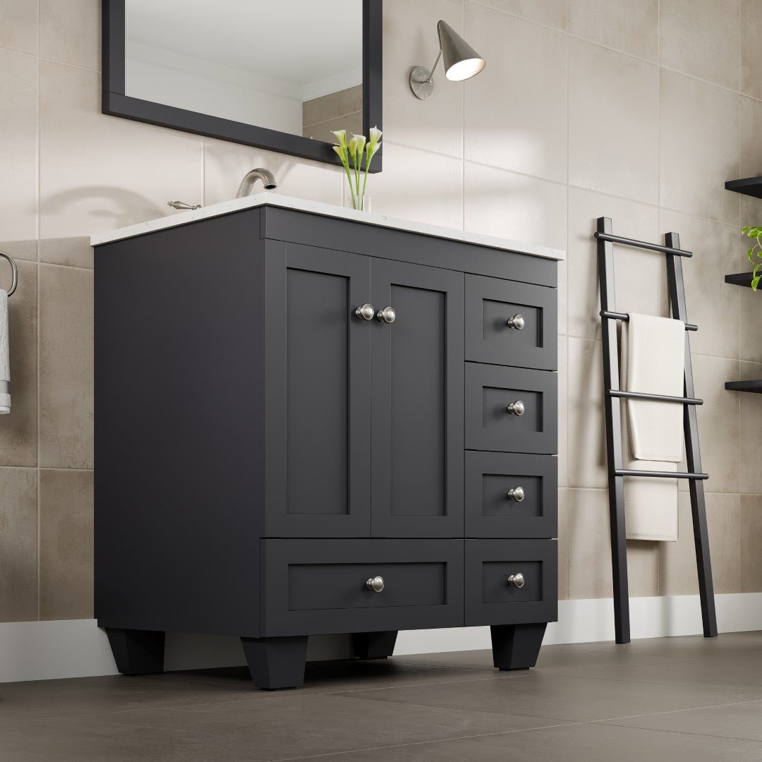 Acclaim 30 in. Dark Gray Single Sink Bath Vanity with Carrara Quartz Top and Undermount Porcelain Sink - Bathroom Vanity by Eviva