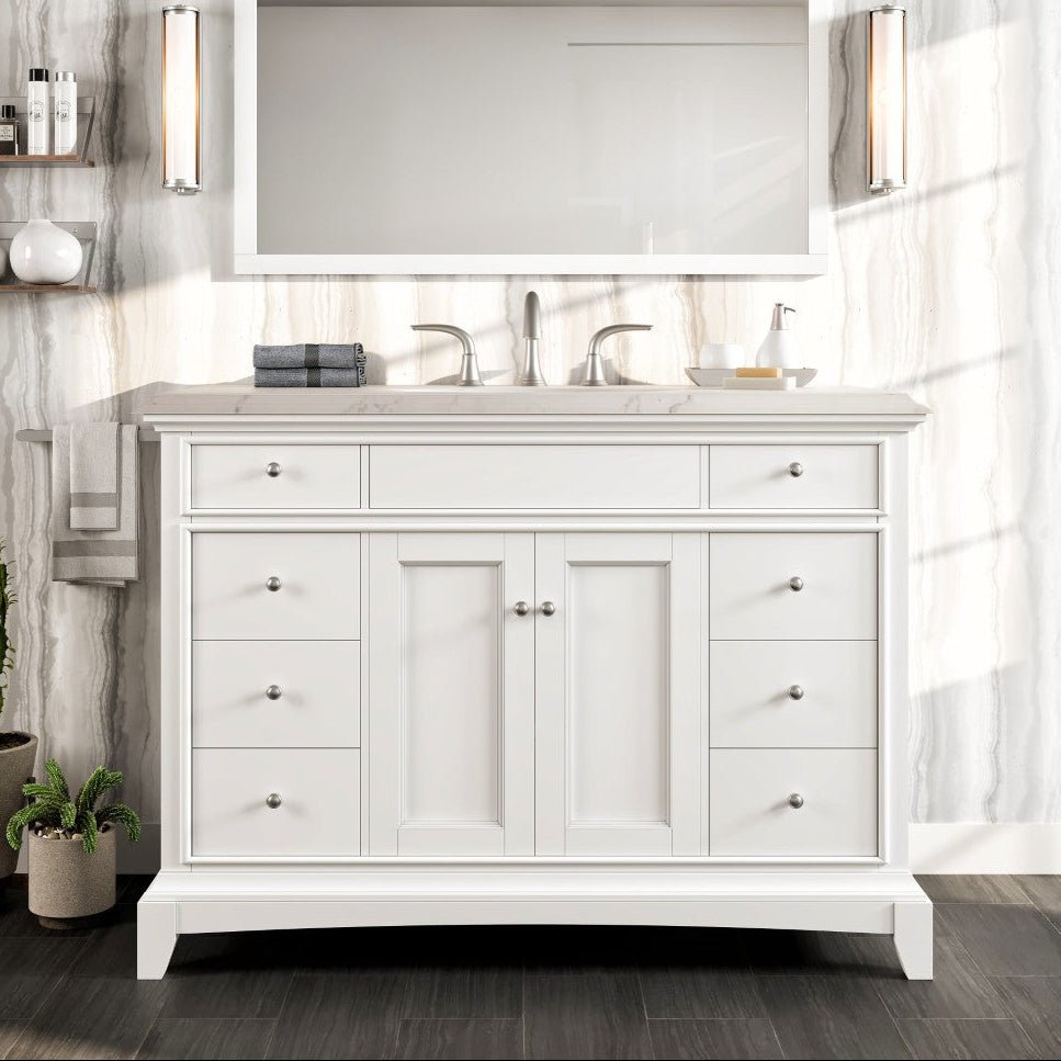 Elite Stamford 42 in. White Single Sink Bath Vanity with Carrara Quartz Top and Undermount Porcelain Sink - Bathroom Vanity by Eviva
