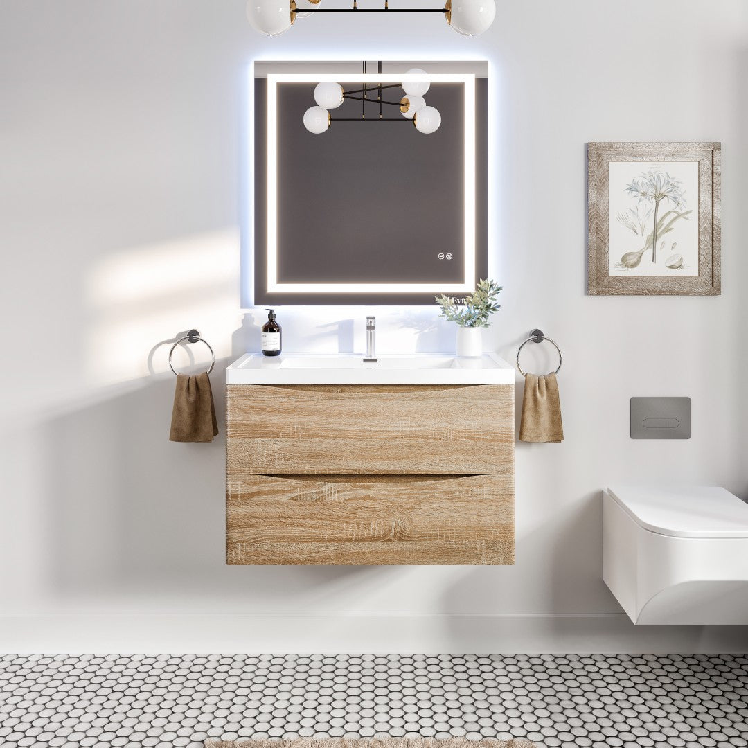Smile 36 in. White Oak Wall Mount Single Sink Bath Vanity with Acrylic Top and Integrated Sink