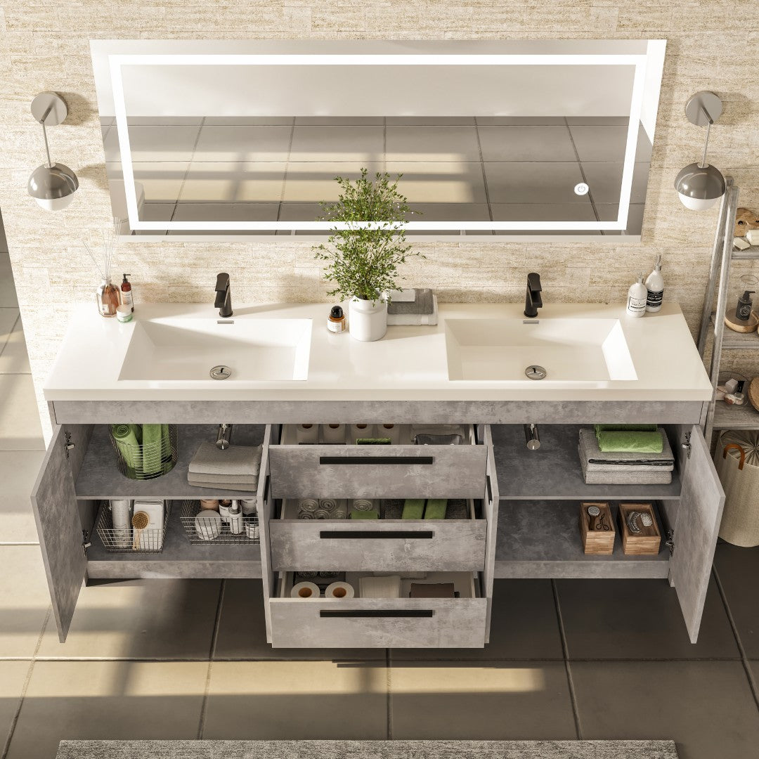 Lugano 84 in. Concrete Gray Double Sink Bath Vanity with Acrylic Top and Integrated Sinks