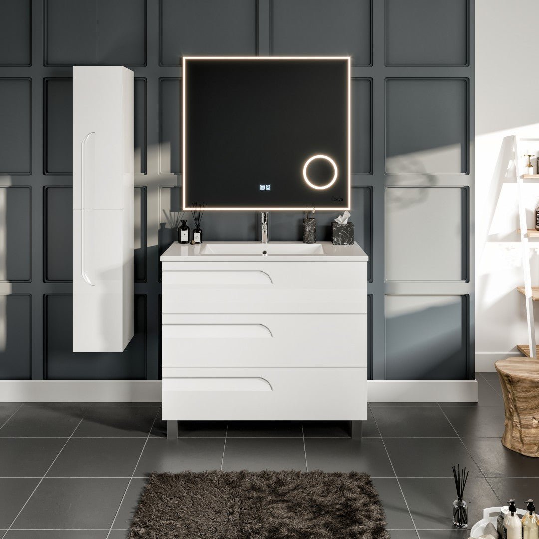 Joy 40 in. White Single Sink Freestandig Bath Vanity with Porcelain Top and Integrated Sink - Bathroom Vanity by Eviva