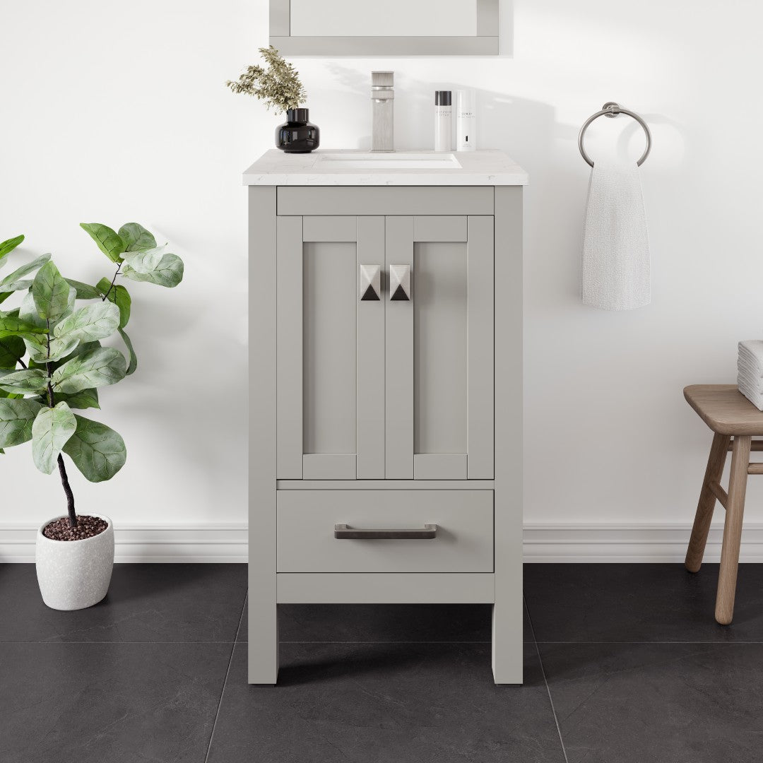 London 24 in. Gray Single Sink Bath Vanity with Carrara Quartz Top and Undermount Porcelain Sink