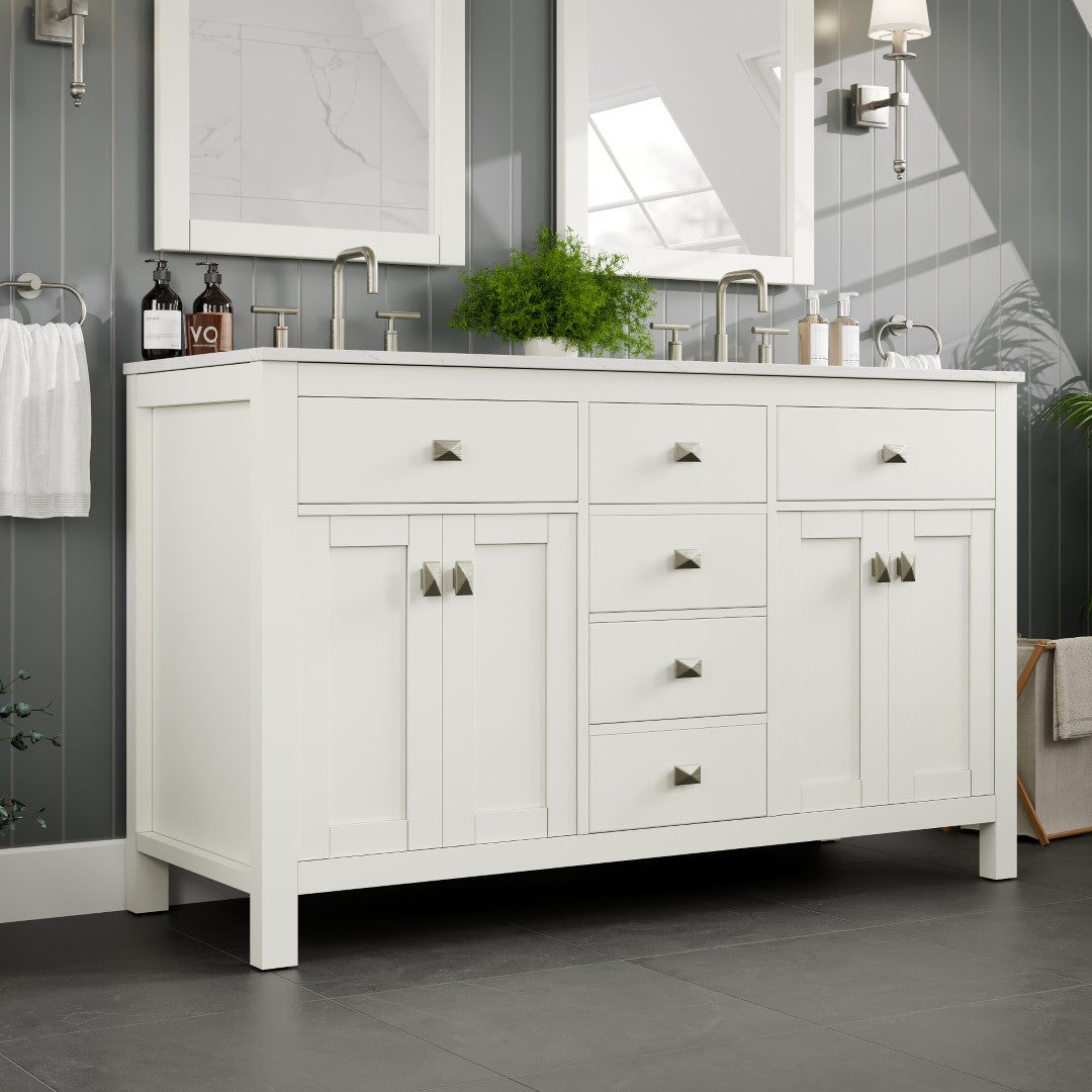 Artemis 72 in. White Double Sink Bath Vanity with Engineered Top and Undermount Porcelain Sinks