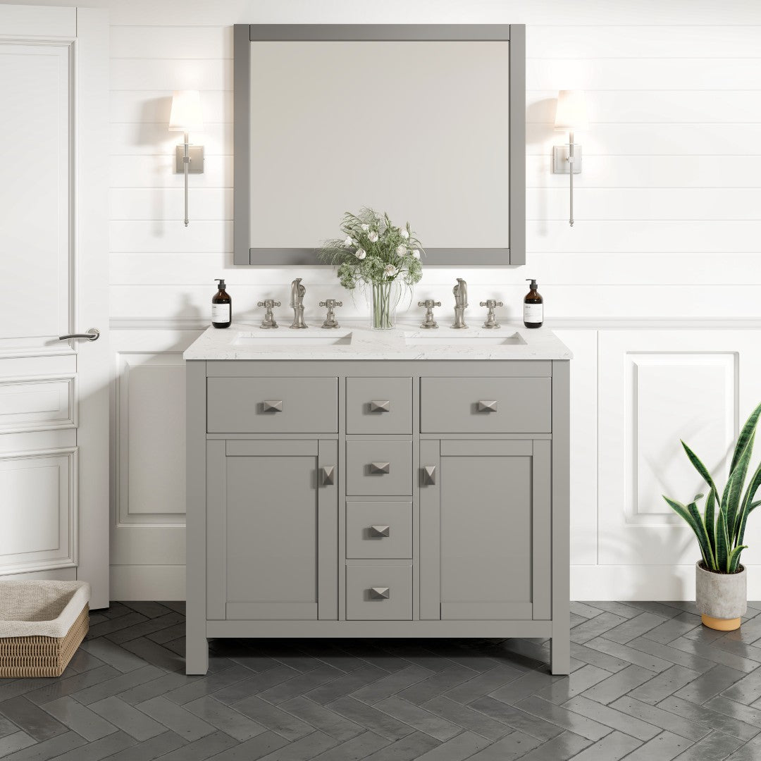 Artemis 44 in. Gray Double Sink Bath Vanity with Engineered Top and Undermount Porcelain Sinks