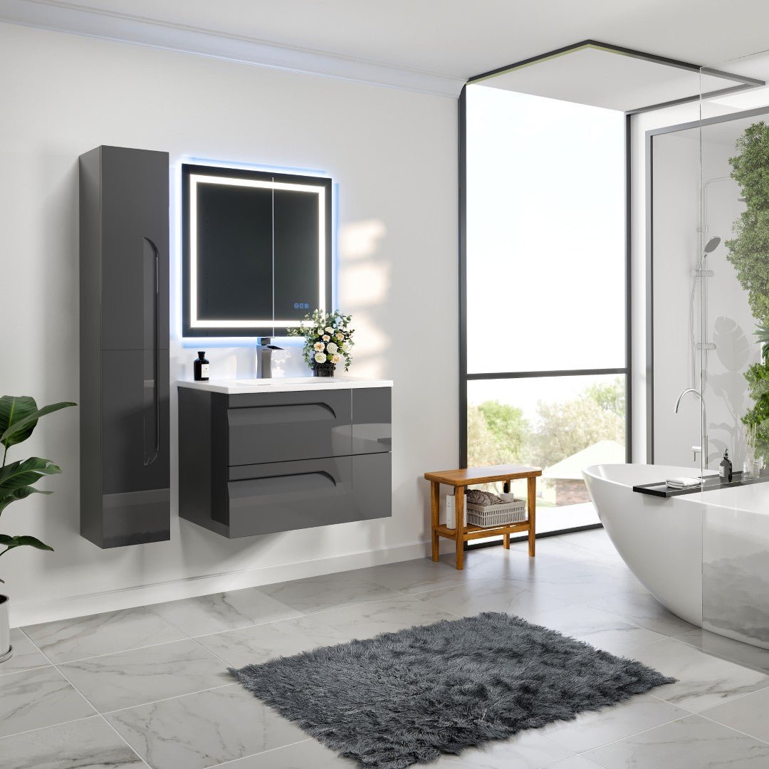 Joy 32 in. Gray Wall Mount Single Sink Bath Vanity with Porcelain Top and Integrated Sink - Bathroom Vanity by Eviva