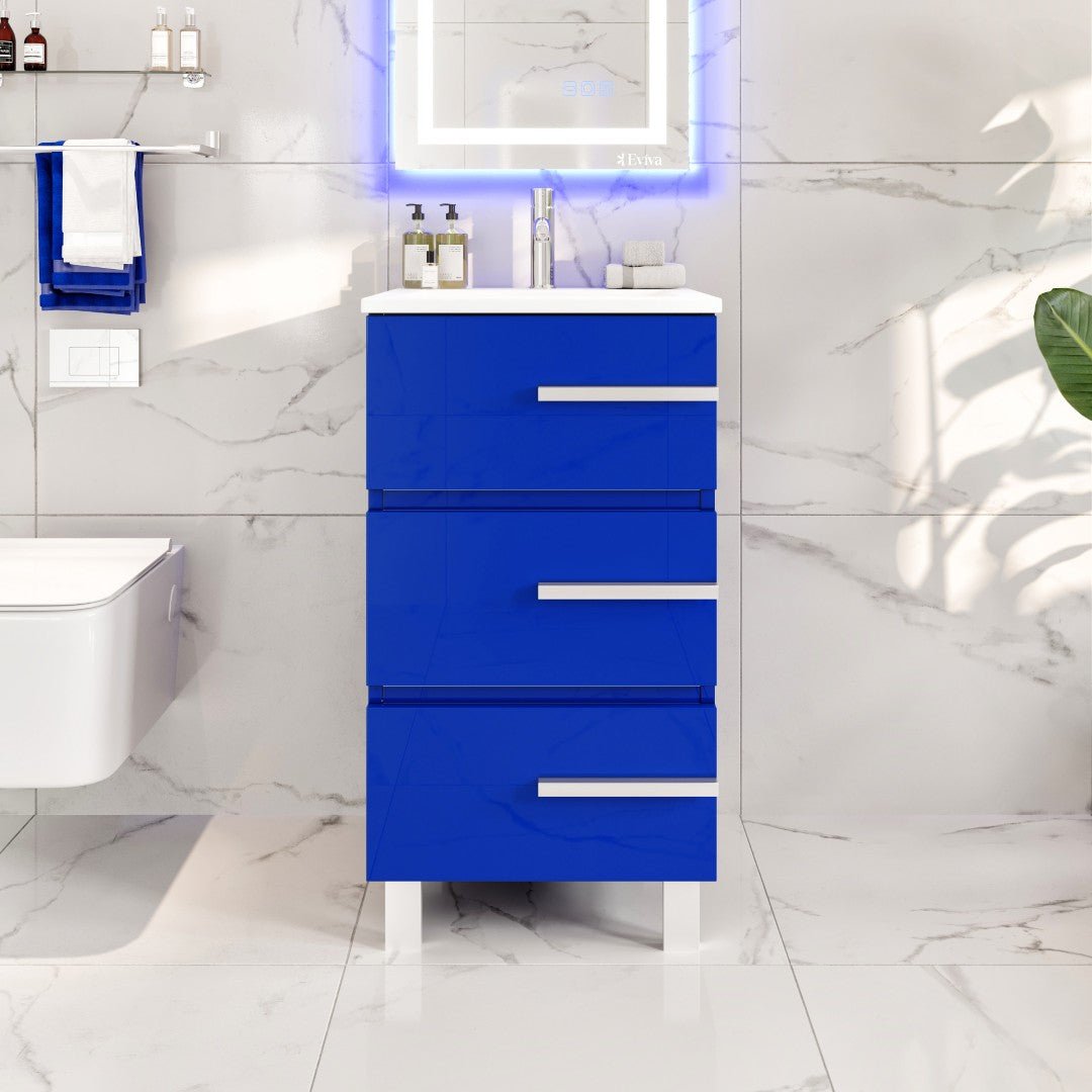 Deluxe 20 in. Blue Single Sink Bath Vanity with Porcelain Top and Integrated Sink - Bathroom Vanity by Eviva