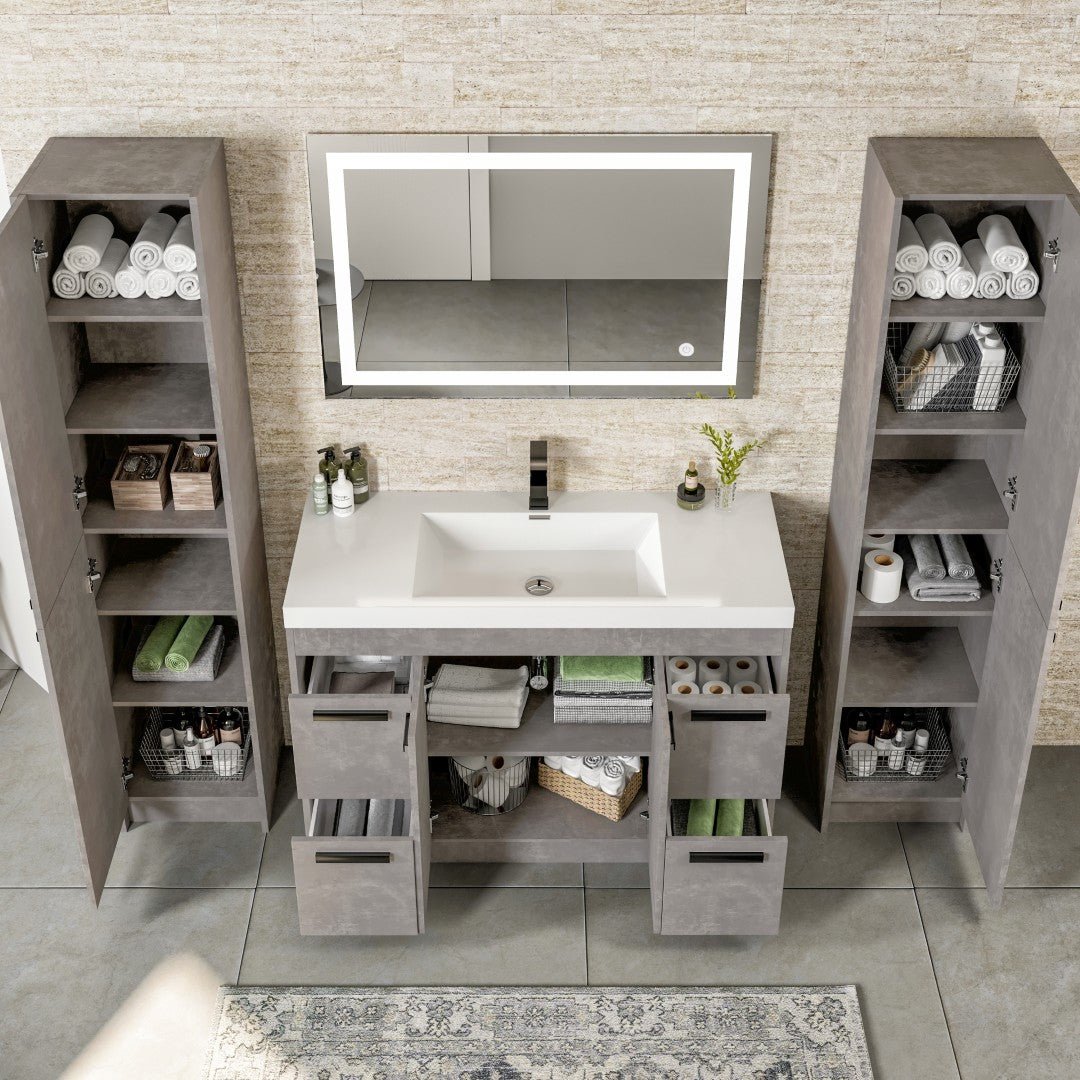 Lugano 48 in. Concrete Gray Single Sink Bath Vanity with Acrylic Top and Integrated Sink - Bathroom Vanity by Eviva