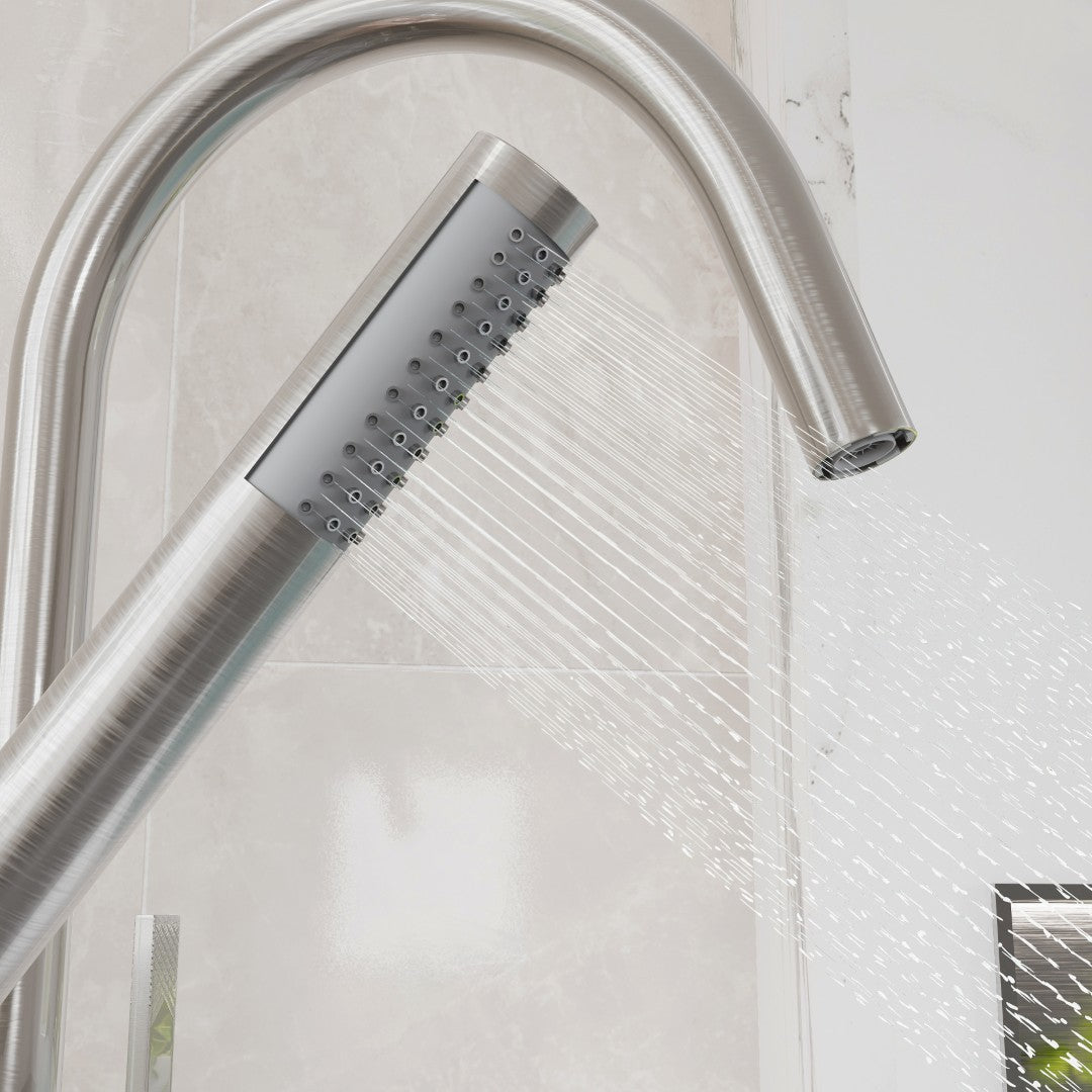 Eviva Modem Single-Handle Freestanding Tub Faucet with Hand Shower in Brushed Nickel