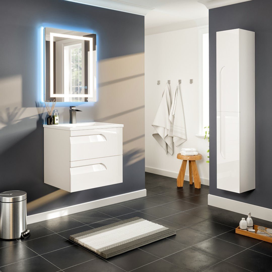 Joy 24 in. White Wall Mount Single Sink Bath Vanity with Porcelain Top and Integrated Sink - Bathroom Vanity by Eviva