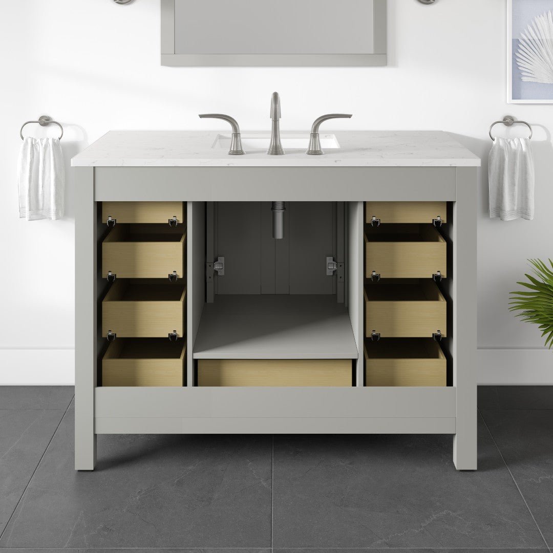 Aberdeen 42 in. Gray Single Sink Bath Vanity with Carrara Quartz Top and Undermount Porcelain Sink - Bathroom Vanity by Eviva