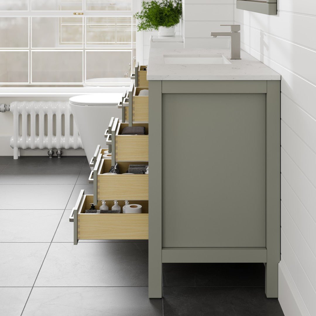London 54 in. Gray Single Sink Bath Vanity with Carrara Quartz Top and Undermount Porcelain Sink - Bathroom Vanity by Eviva
