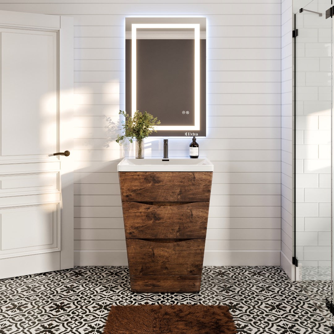 Victoria 25 in. Rosewood Single Sink Bath Vanity with Acrylic Top and Integrated Sink