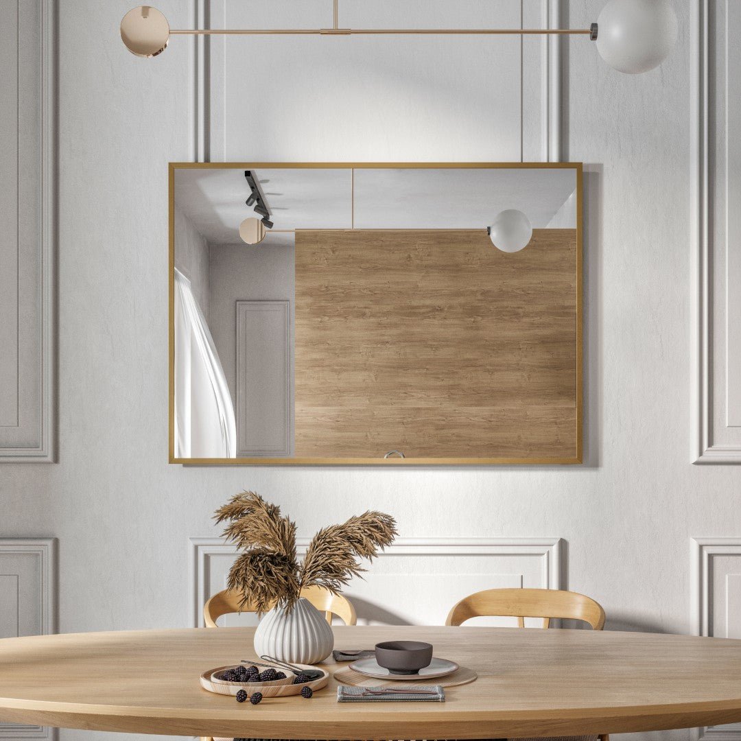 Eviva Aureline 42" x 30" Rectangular Gold Stainless Steel Framed Mirror - Mirror by Eviva