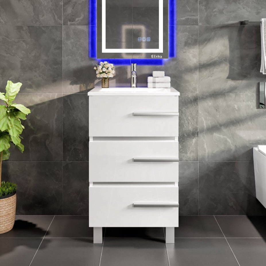 Deluxe 24 in. White Single Sink Bath Vanity with Porcelain Top and Integrated Sink - Bathroom Vanity by Eviva