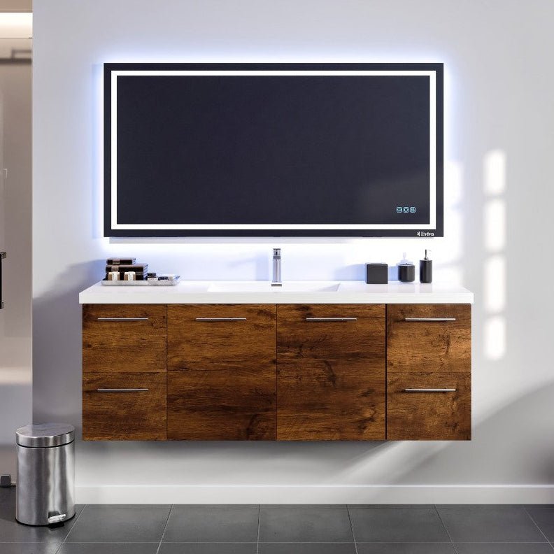 Axel 59 in. Rosewood Wall Mount Single Sink Bath Vanity with Acrylic Top and Integrated Sink - Bathroom Vanity by Eviva