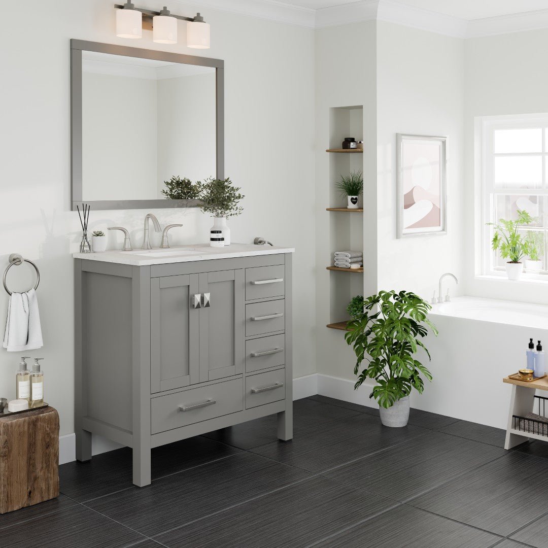 Aberdeen 36 in. Gray Single Sink Bath Vanity with Carrara Quartz Top and Undermount Porcelain Sink - Bathroom Vanity by Eviva