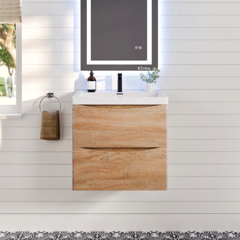 Smile 24 in. White Oak Wall Mount Single Sink Bath Vanity with Acrylic Top and Integrated Sink - Bathroom Vanity by Eviva