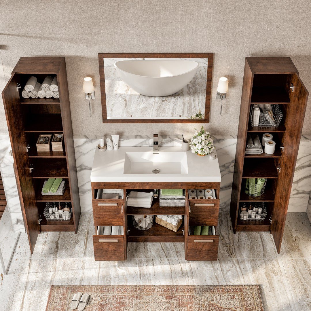 Lugano 48 in. Rosewood Single Sink Bath Vanity with Acrylic Top and Integrated Sink - Bathroom Vanity by Eviva