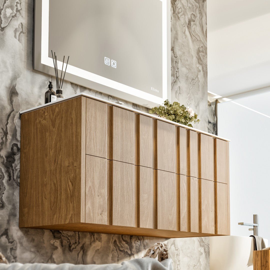 Lumber 44 in. Oak Wall Mount Single Sink Bath Vanity with Solid Surface Top and Integrated Sink - Bathroom Vanity by Eviva