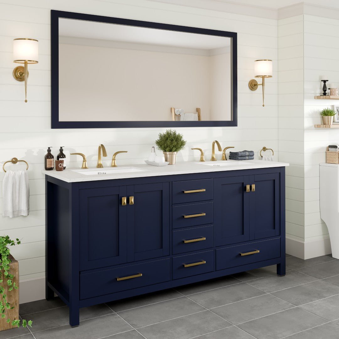Aberdeen 78 in. Blue Double Sink Bath Vanity with Carrara Quartz Top and Undermount Porcelain Sinks - Bathroom Vanity by Eviva
