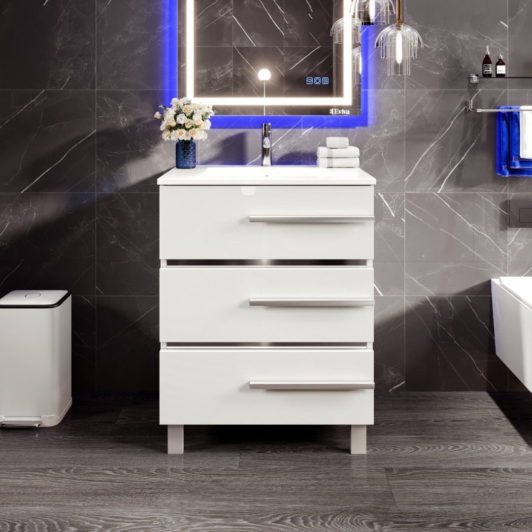Deluxe 32 in. White Single Sink Bath Vanity with Porcelain Top and Integrated Sink - Bathroom Vanity by Eviva